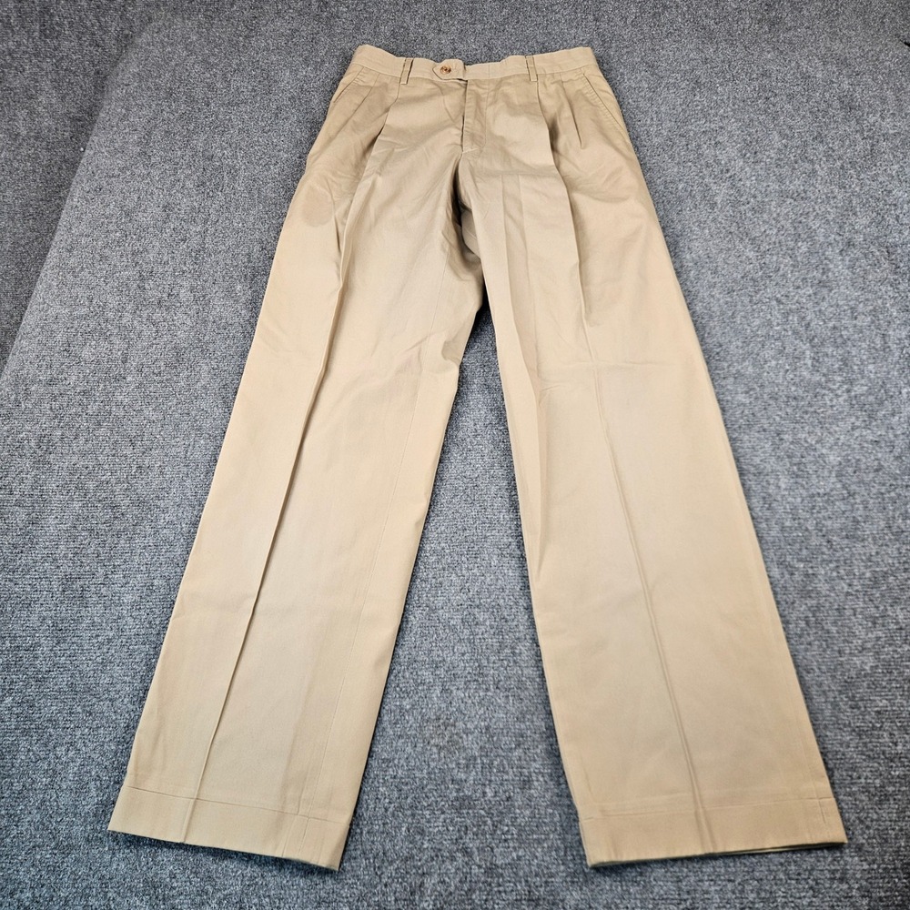 Berle Mens Khaki Pleated Chino Dress Pants Tan Straight Leg 30 R
